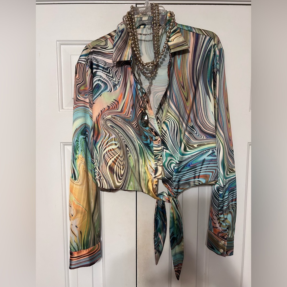 SALE NWOTPoster Girl London colorful western 70’s look cropped tie waist shirt